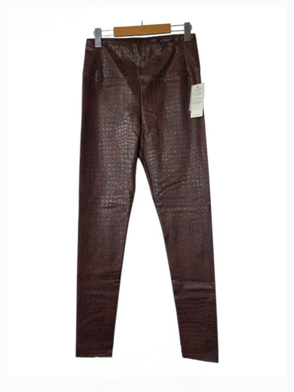 7 For All Mankind NWT Women's Brown Croc Embossed Faux Leather High Waist Pants
